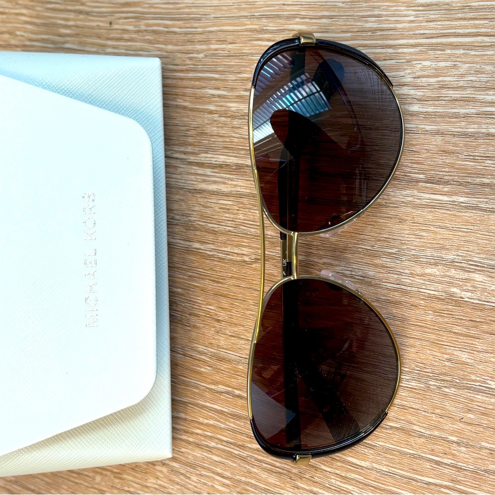 Michael Kors Aviator Sunglasses | Gold Frame Brown Gradient Lenses + Case